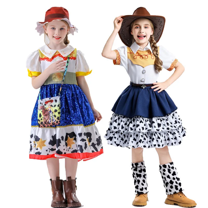 

Хэллоуин История игрушек Джесси Косплей Платье Комплект с цветными лацканами Сценический костюм для девочек