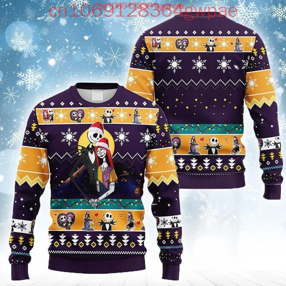 Jack dan Sally Nightmare Before Christmas Ugly Sweater Pria Wanita 3d Sweater modis Disney Ugly Christmas Sweater atasan