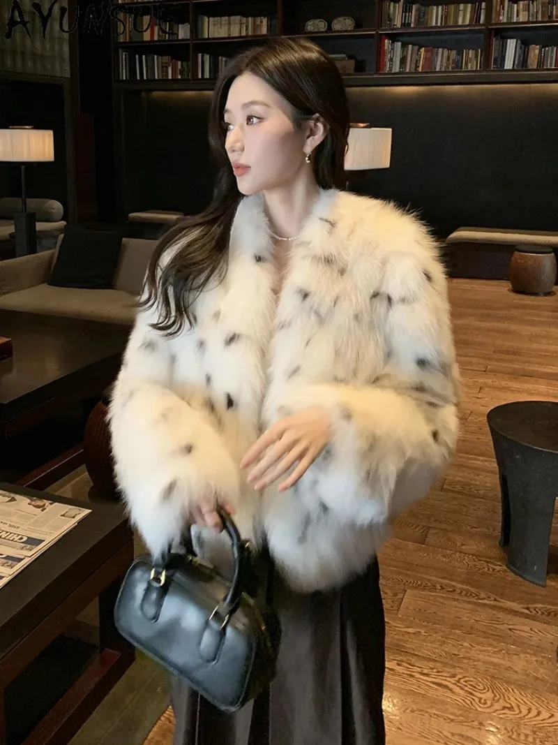 AYUNSUE Winter Natural Fox Fur Jacket Woman Short  Luxury Leopard Print Fur Jackets for Women Clothes Real Fur Jackets 2025