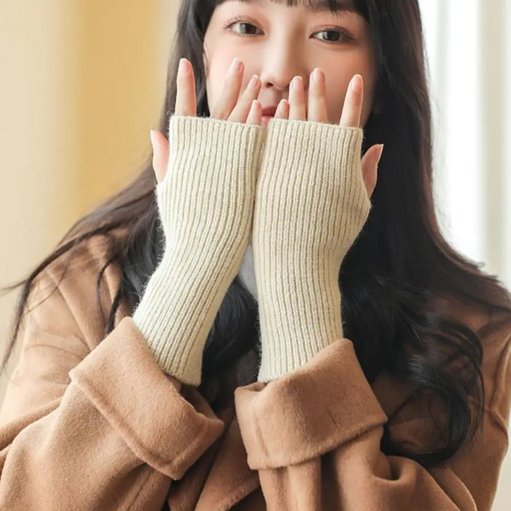 

Короткие перчатки без пальцев, женские варежки, зимние теплые вязаные рукава, изысканная повседневная мягкая одежда для девочек, готические перчатки в стиле панк