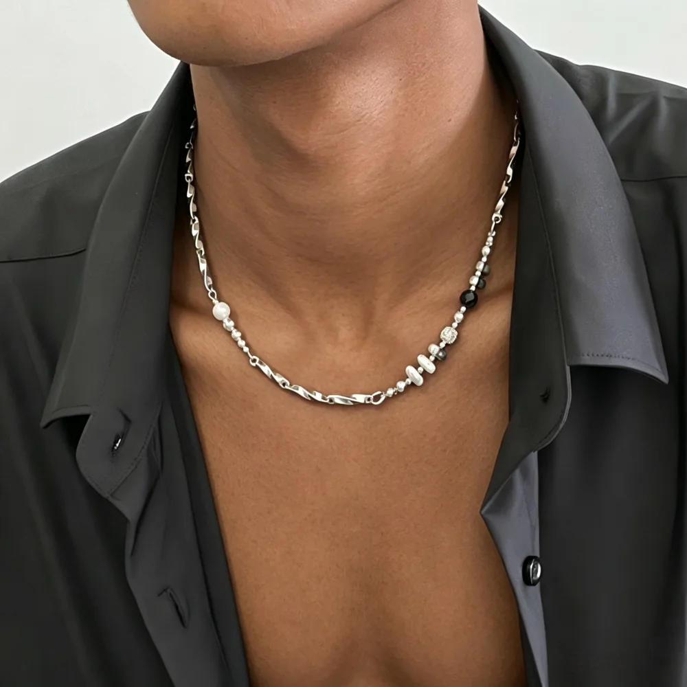 5 mm Edelstahl Figaro-Kettenhalskette für Männer, silberfarben, einfache Kettenhalskette für Frauen, Hip-Hop-Schmuck, Party-Accessoires – Detail 2