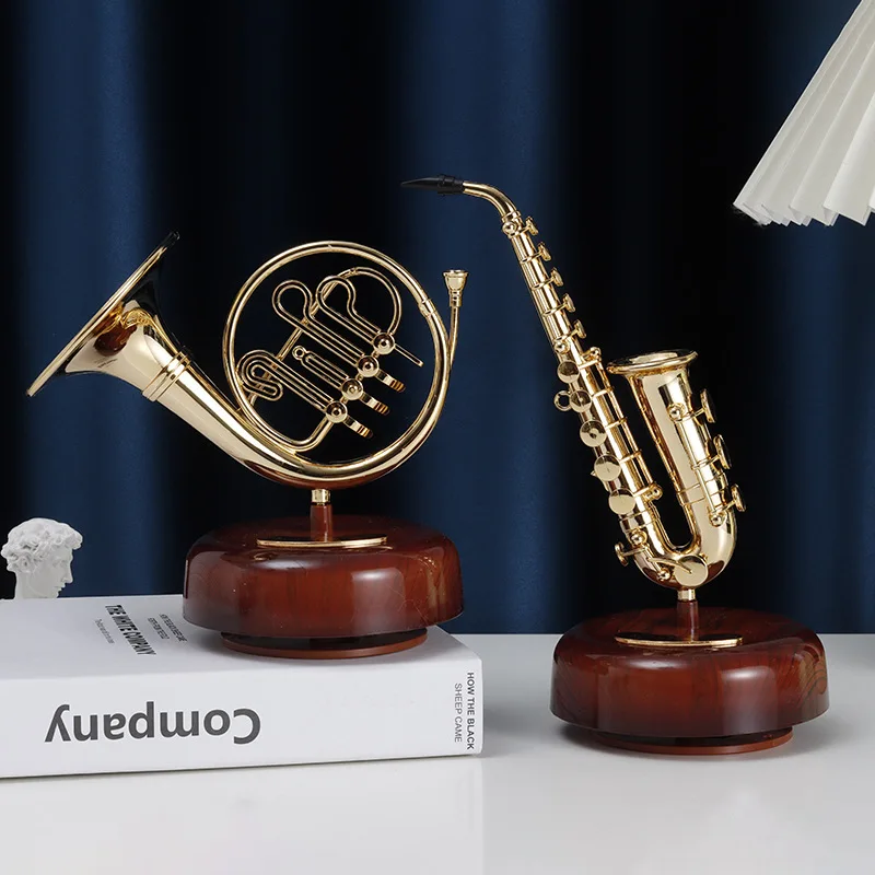 

Saxophone Music Box Classical Wind Up Musicbox Twirling Music Box Rotating Base French Horn Trumpet Saxophone