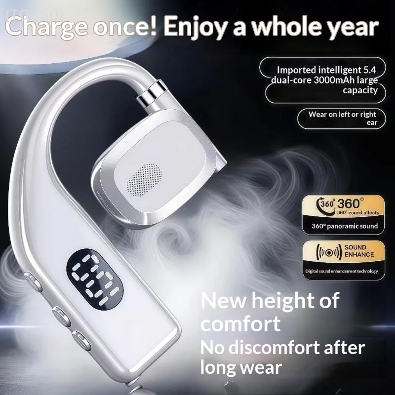 Wireless Headset 180° Rotation Adjustable Left Right Open Bluetooth 5.4 Ear Universal Earphone Mic Sport Business Music Ear-Hook