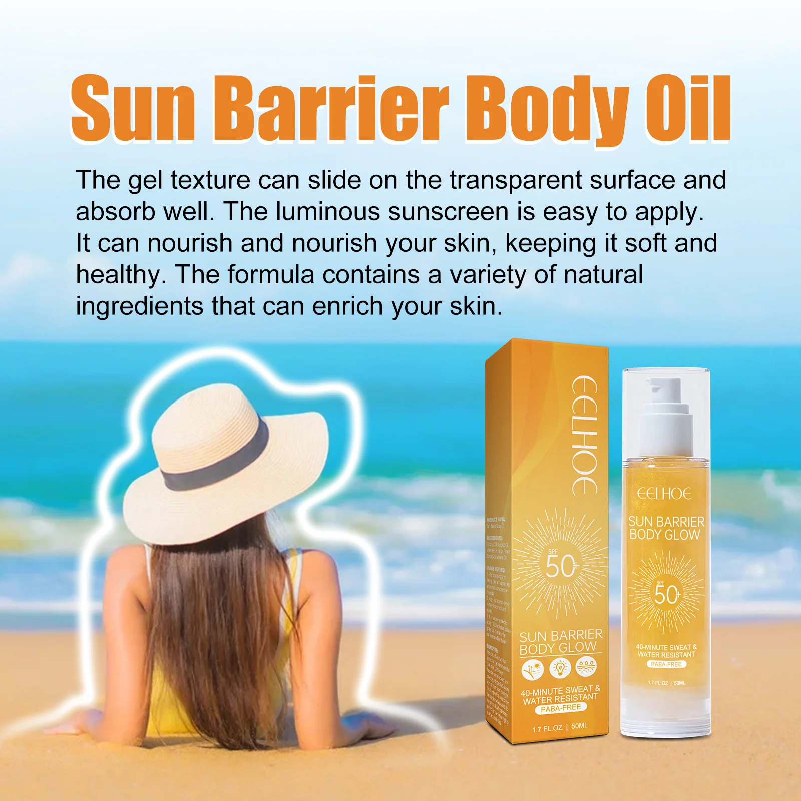 Protezione solare originale per il viso Spf 50 Barriera solare Olio per il corpo Rinfrescante Protezione UV impermeabile Olio idratante solare per la cura della pelle