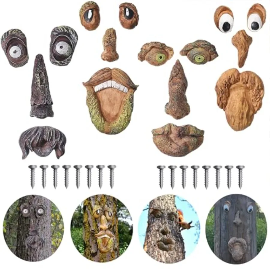 

4 Pack Tree Faces Decor Outdoor with 16 Screws Tree Face Outdoor Statues Old Man Trees Hugger Bark Ghost Yard Art Garden Decora
