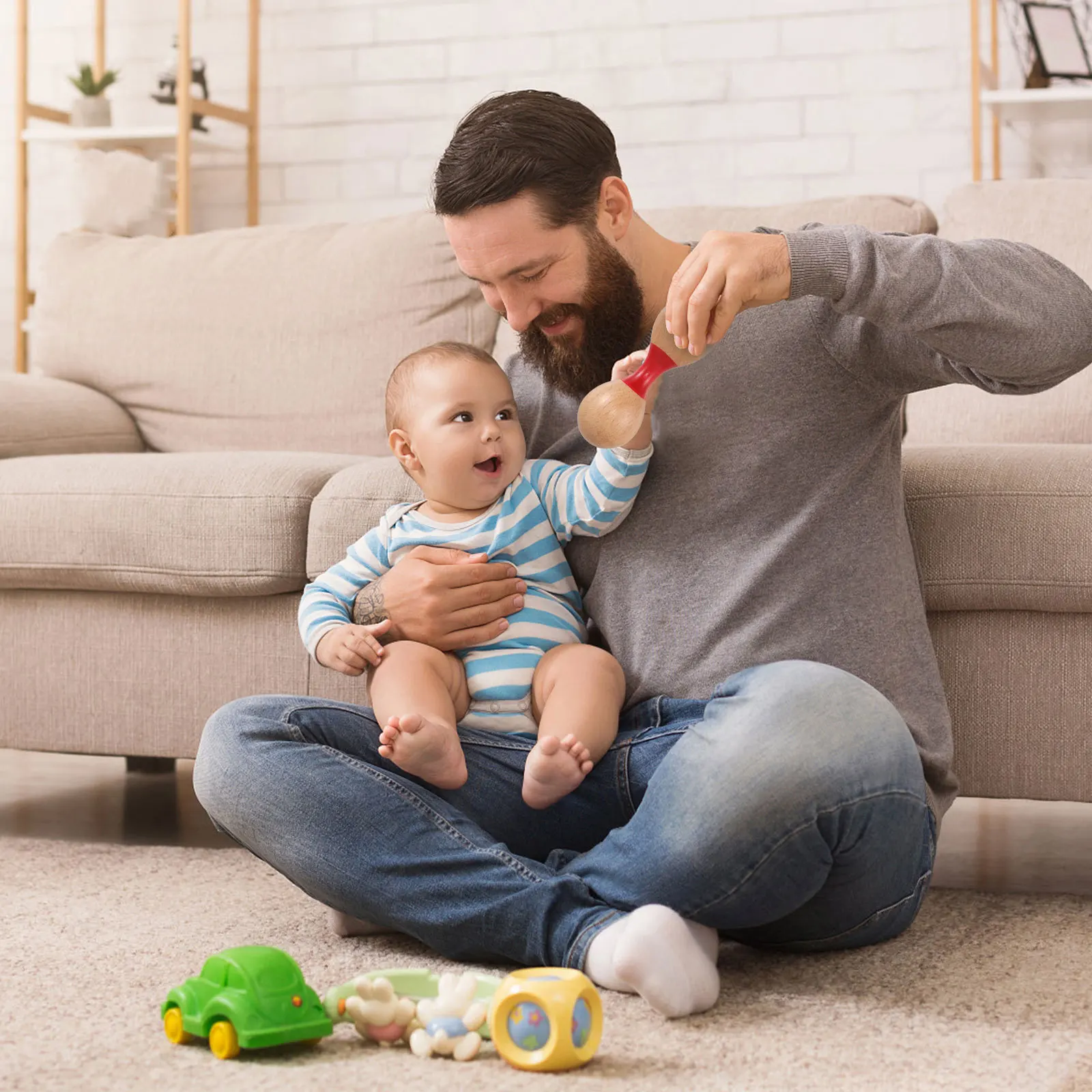 

Wooden Maracas Double-Headed Shaker Infant Toddler Percussion Instrument Baby Handheld Musical Shaker Natural Sound Wooden