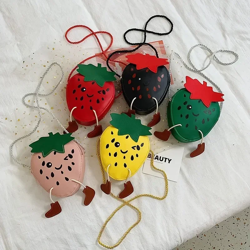 Baby Kids Girl New Cartoon Strawberry Single Shoulder Bag Cute Fruits Storage Crossbody Messenger Bags Handbag Kid Gifts