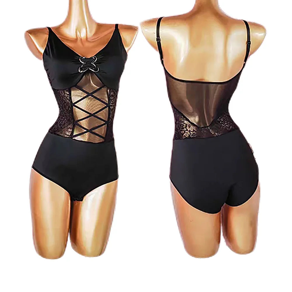Women's Halter V-Neck Latin Dance Dress Open Back Ruffle Hem Professional Salsa Rumba Practice & Performance Wear