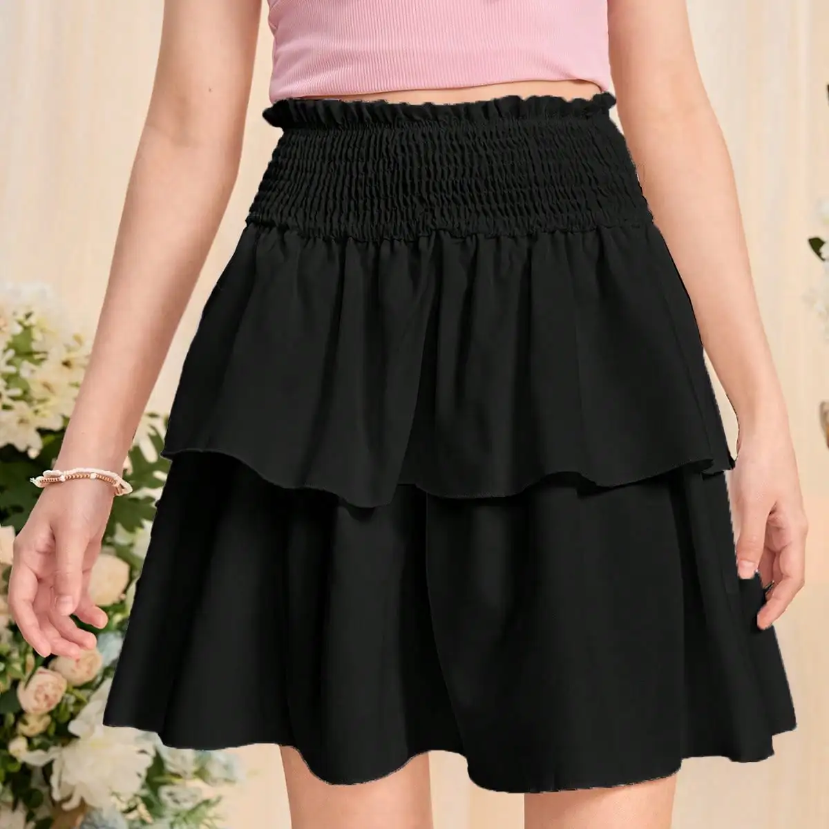 Summer Girls Cute Cool Breathable High Waist Solid Color Half Skirt Princess Daily Leisure Birthday Party Half Skirt Clothing