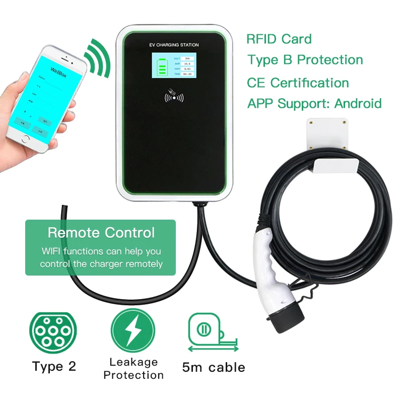 11KW 22KW Wallbox Type 2 Type 1 EV Fast Wall Charger Station Electric Vehicle Car Charging Stations Pile