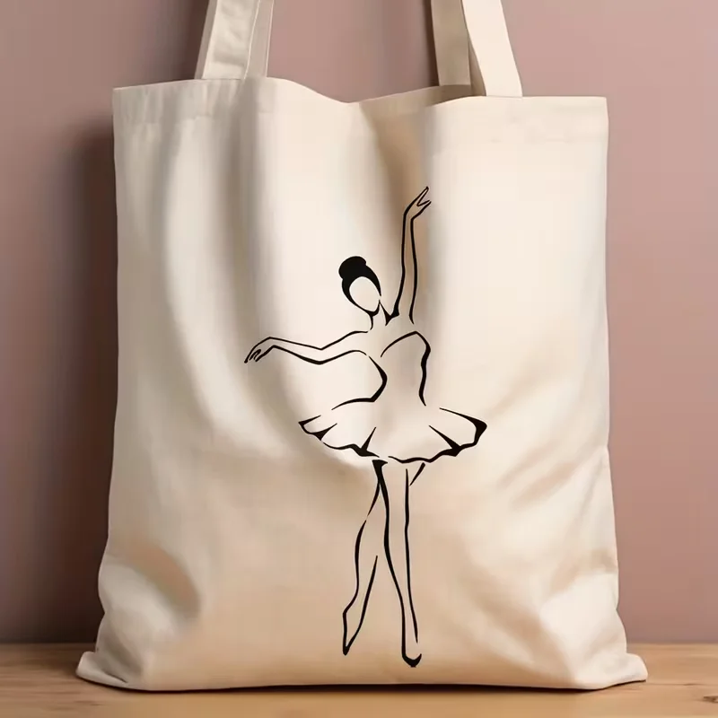 Simple Ballet Dancer Pattern Canvas Tote Bag Stylish Everyday Shoulder Bag for Trendy Fashionistas Dance Club Studio Enthusiasts