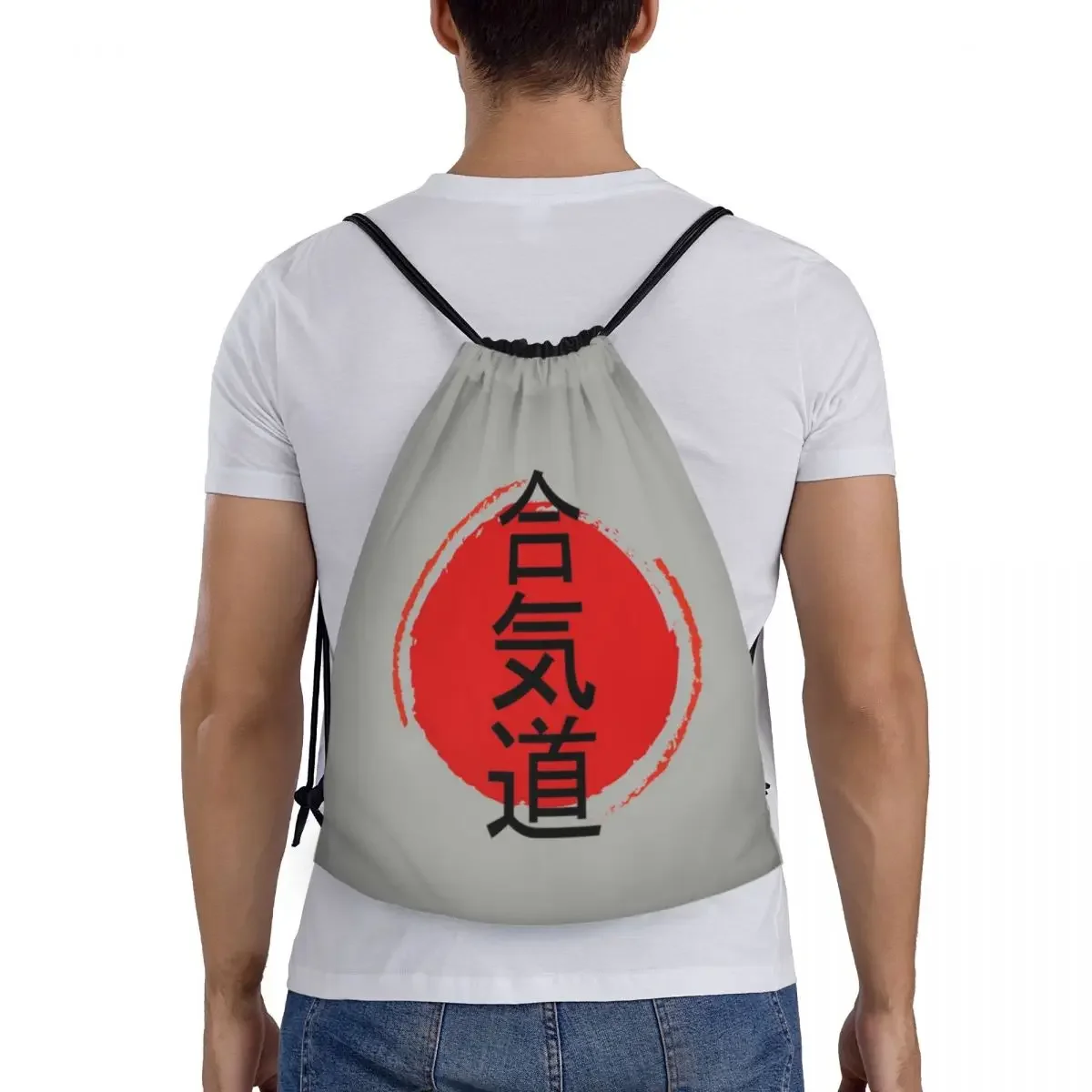 Aikido-bolsos con cordón personalizados para hombre y mujer, mochila ligera de almacenamiento para gimnasio, deportes, artes marciales japonesas