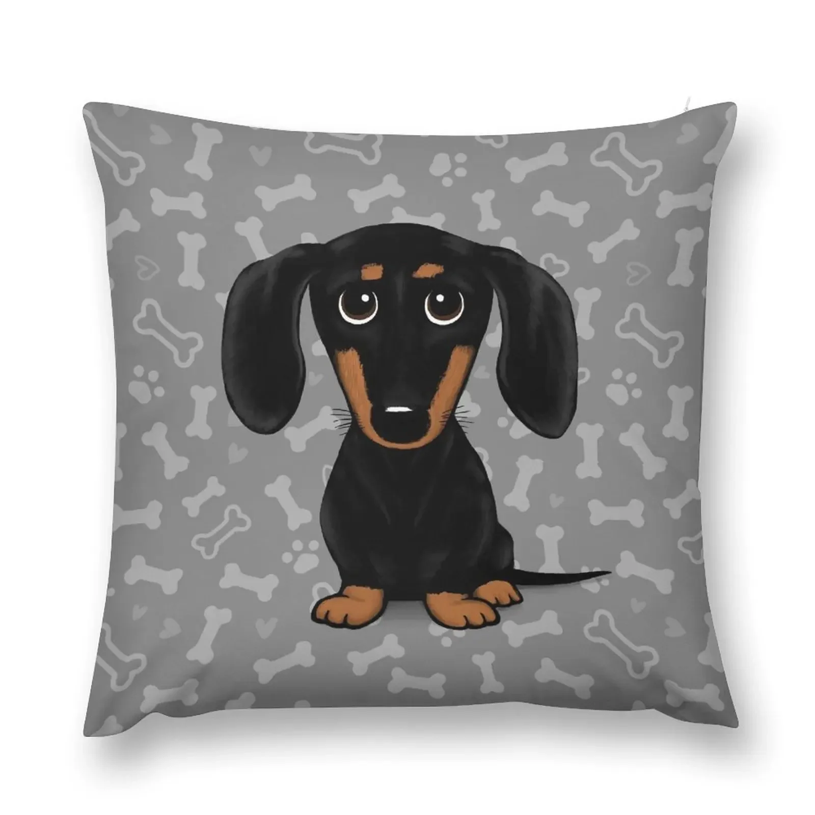 

Cute Black and Tan Smooth Coated Dachshund Cartoon Dog Throw Pillow ornamental pillows for living room pillows decor home pillow