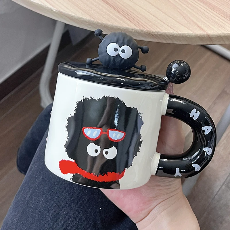 Coal Ball Mug with Lid Ceramic Drinking Cup Birthday Gift for Friends Funny and Creative Men's and Women's Coffee Cups