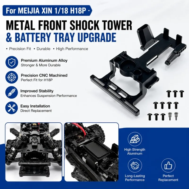 ABUM-For MJX 1/18 H18P RC Car Upgrade Front Shock Tower+ Battery Compartment Accessory Kit