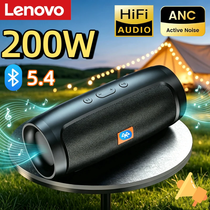 Lenovo Portable USB FM Wireless Speakers Bluetooth 5.4 Dual Speaker Stereo Playback Voice Broadcasting Subwoofer Speaker New
