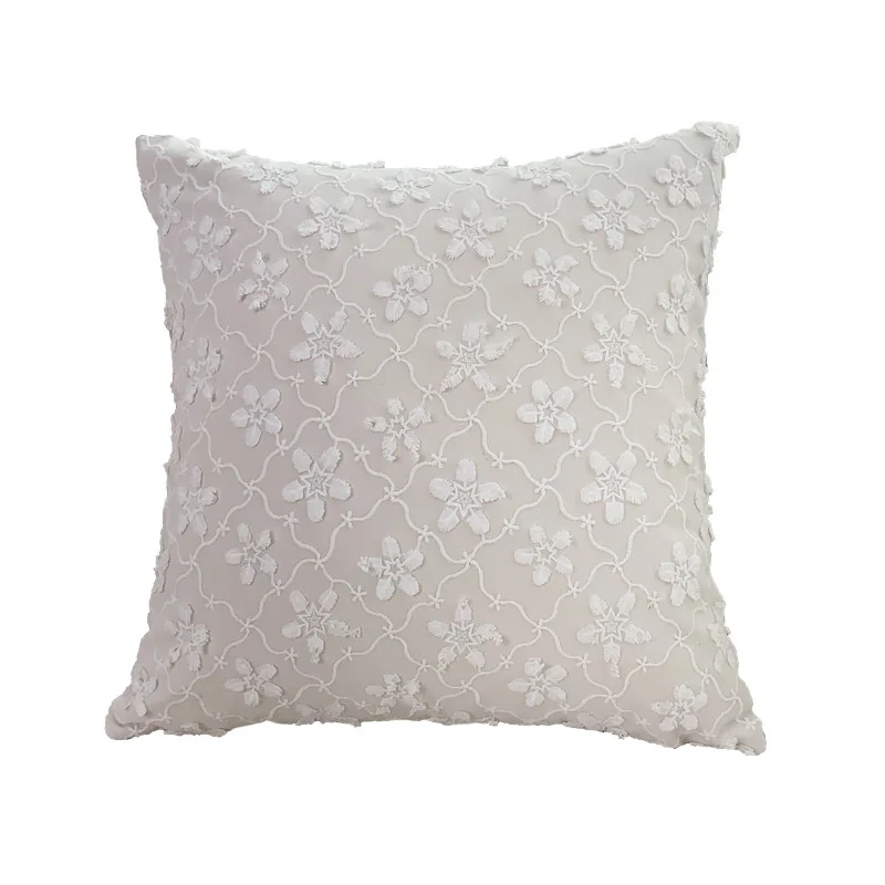 Boho White Decorative Pillows for Sofa Cotton Linen 3D Floral Lace Pillowcase Sofa Cushion Cover Wedding Decor Throw Pillows