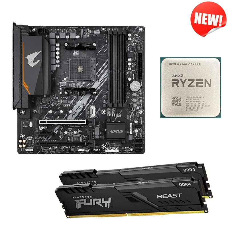 AMD B550 Motherboard Combo GIGABYTE B550M AORUS ELITE AM4 DDR4 Mainboard With AMD R7 5700X Kit Kingston DDR4 3200MHz 32GB RAM