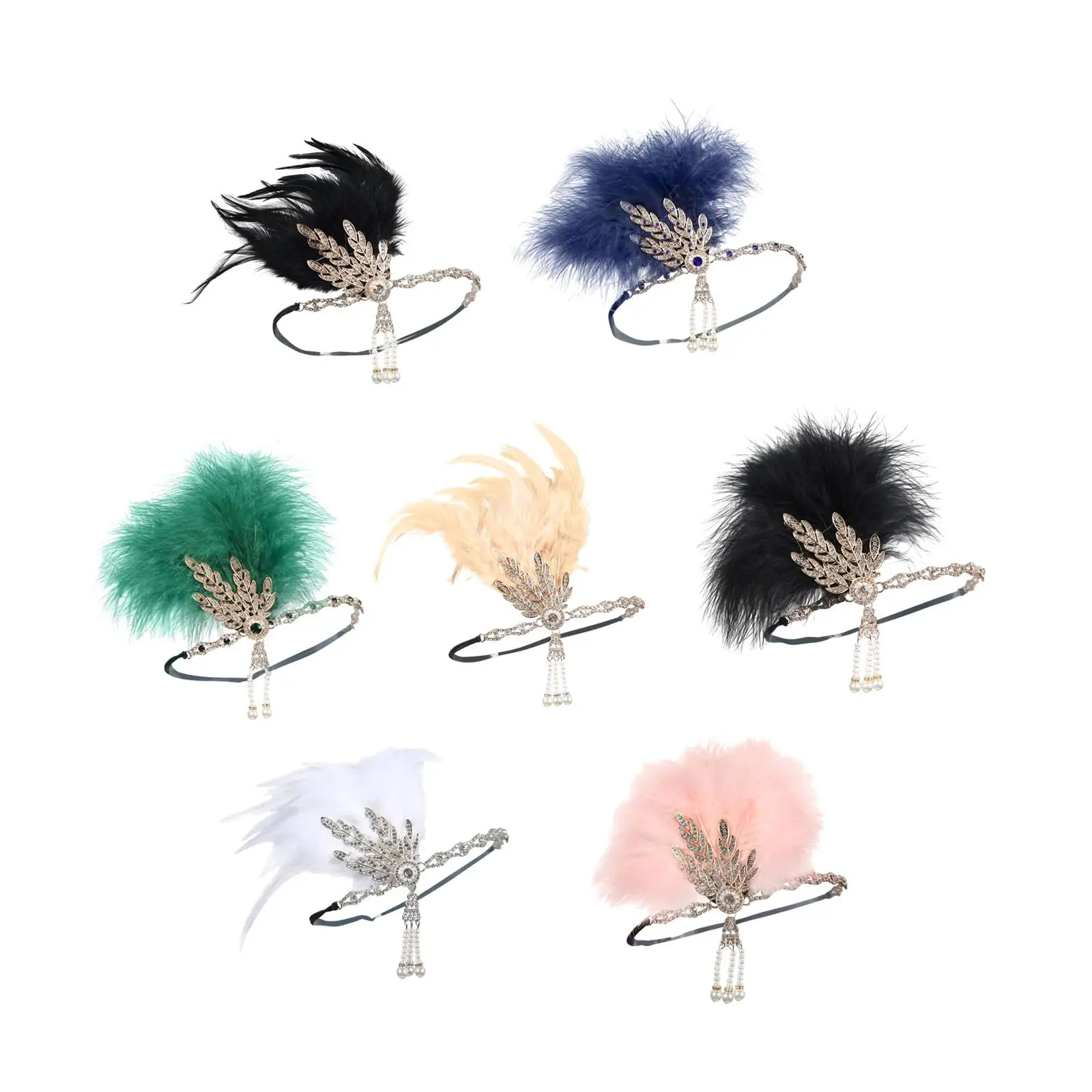 Flapper Headband Headwear 1920s Theme Hair Accessory Feather Headband Headpiece for Wedding Prom Cosplay Party Carnival