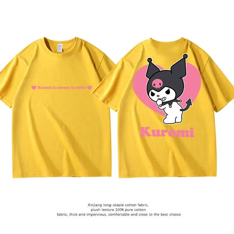 

Детская футболка Sanrio Kuromi Joint 2026, корейское издание, из чистого хлопка, с двусторонним принтом, для родителей и детей, с круглым вырезом горловины