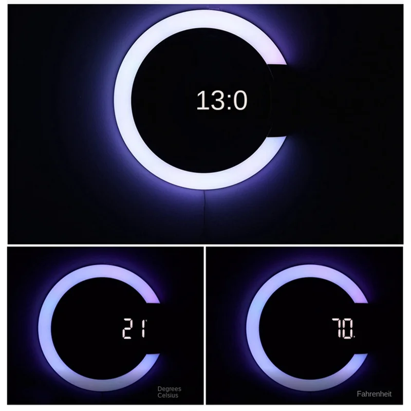

Unusual 1Set Digital Display Temperature 7 Colors 3D Bedroom Living Room Decoration Digital Mirror Alarm Clock Plastic