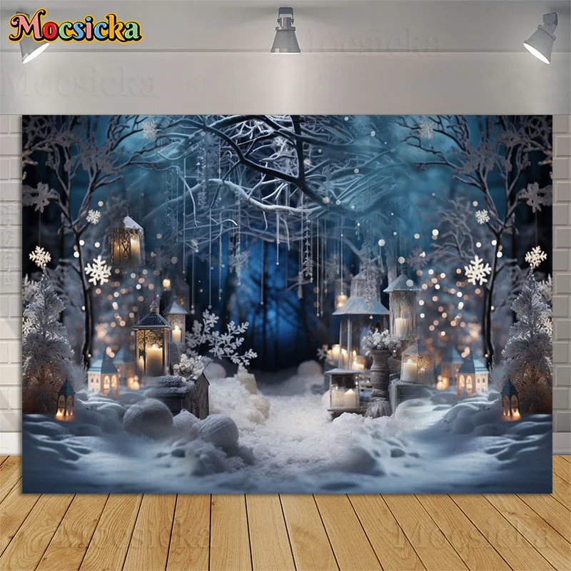 

Winter Frozen Forest Snow Scene Background Aldult Kids Portrait Photography Props Wonderland Snowflake Backdrops Photo Studio