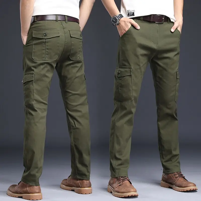 Men\'s Spring Autumn Fashion Casual Cargo Long Pants Male Elastic Formal Male Cotton Military Overalls Trousers Big Size 28-40