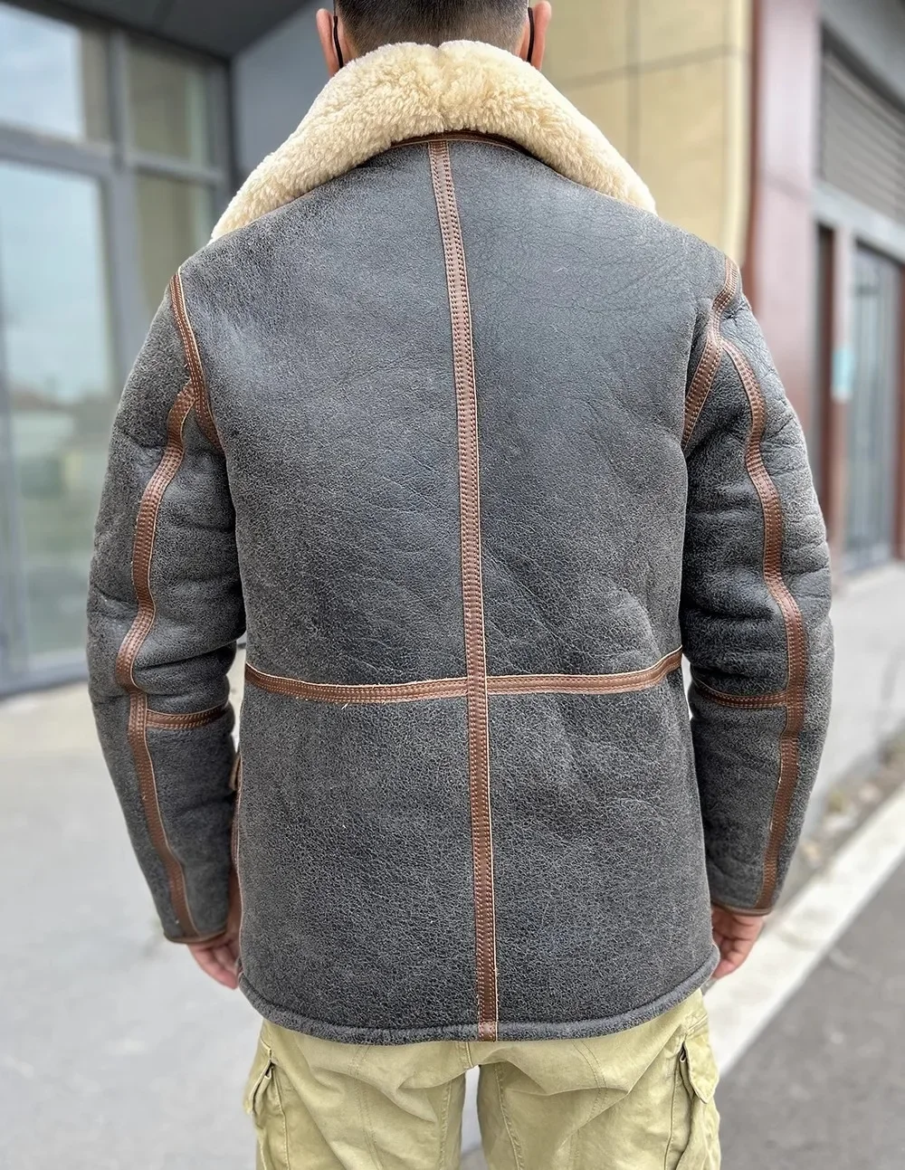 LNY SHop Best.Super thick shearling cloth.Mens 100% natural fur jacket.Winter warm 2cm wool real leather coat.Vintage show