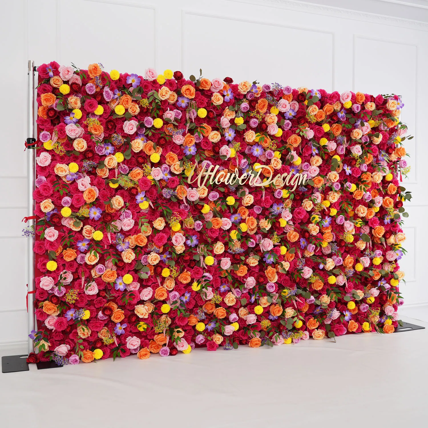 Uflower Autumn Colorful Rose Artificial Flower Wall 5D Wedding Backdrop Fabric Floral Wall Display Event Party Props Flower Row