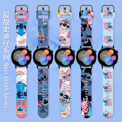 Imagen 2 del producto Correa Disney Stitch de 20/22mm para Samsung Galaxy Watch 3 4 5 Gear S3 Sport Frontier Active 2, pulsera de silicona Huawei GT 2/2e