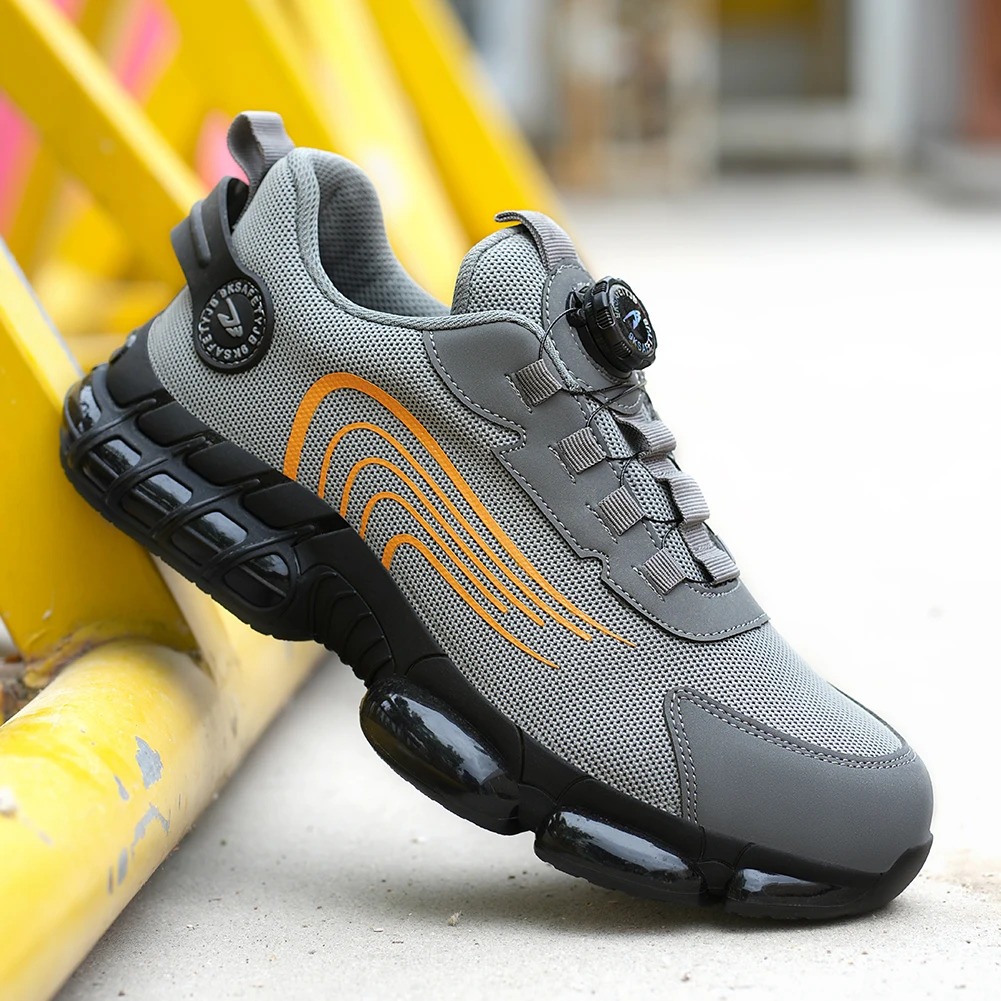 Рабочая обувь с вращающейся кнопкой, легкая защитная обувь, дышащие кроссовки со стальным носком для мужчин и женщин