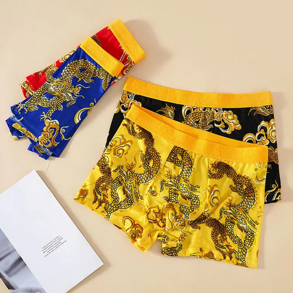 Dragon Pattern Men\'s Underwear Classic Four Seasons Chinese Emperor Shorts Lucky Funny Man U Crotch Boxers Briefs Male Large