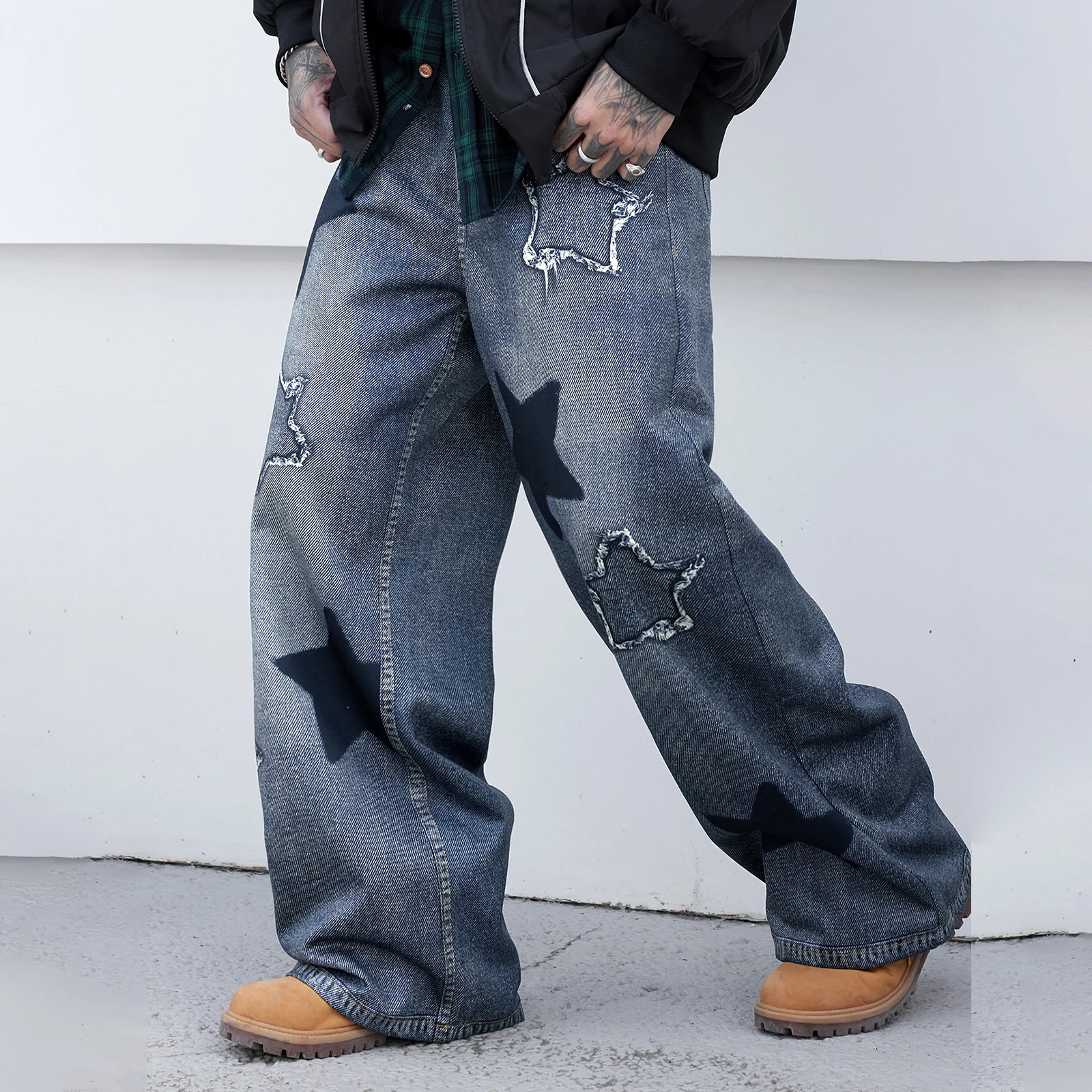 男性ジーンズアーバンクールスタールーズカジュアルジーンズズボンストリート日常着ストリート