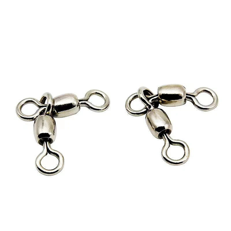 100pcs Rolling Swivel 3 way Fishing Connector Copper Stainless Steel Carp Fishing Accessory Snap Fishhook Lure Ring Tackle Pesca
