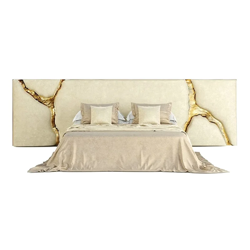 Portuguese light luxury mansion master bedroom double bed gilt years matte leather widescreen soft bag bed