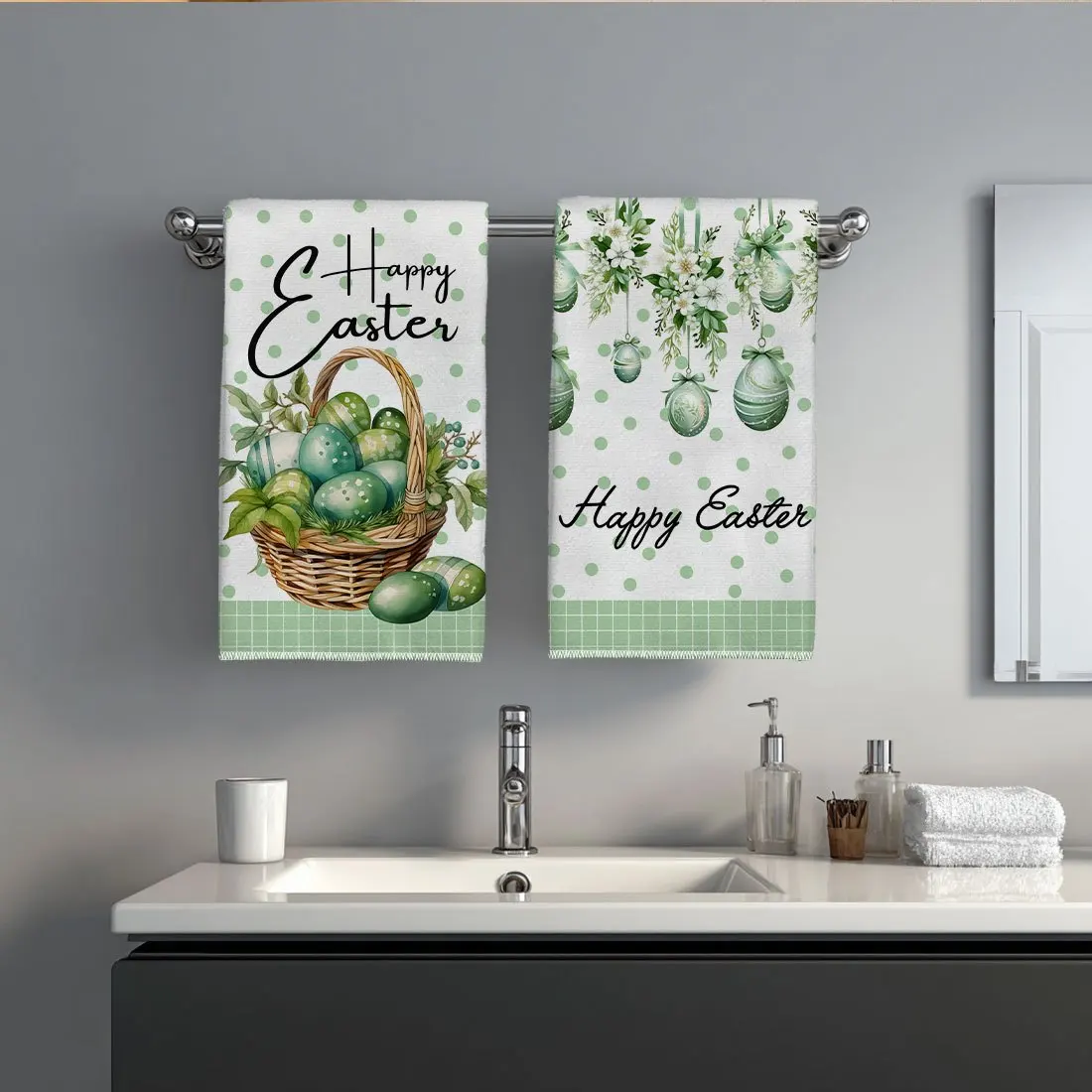 2Pcs, Green Rabbit Egg Kitchen Towels, 40Cm*60Cm Towel Set, Best Kitchen Towels, Super Absorbent Soft Cleaning Cloth, Cooking and Baking Tea Towels, Hand Towels, Cleaning Cloths, Dishcloths, Kitchen Decor, Living Room Decorations, Kitchen Essentials, Home Essentials