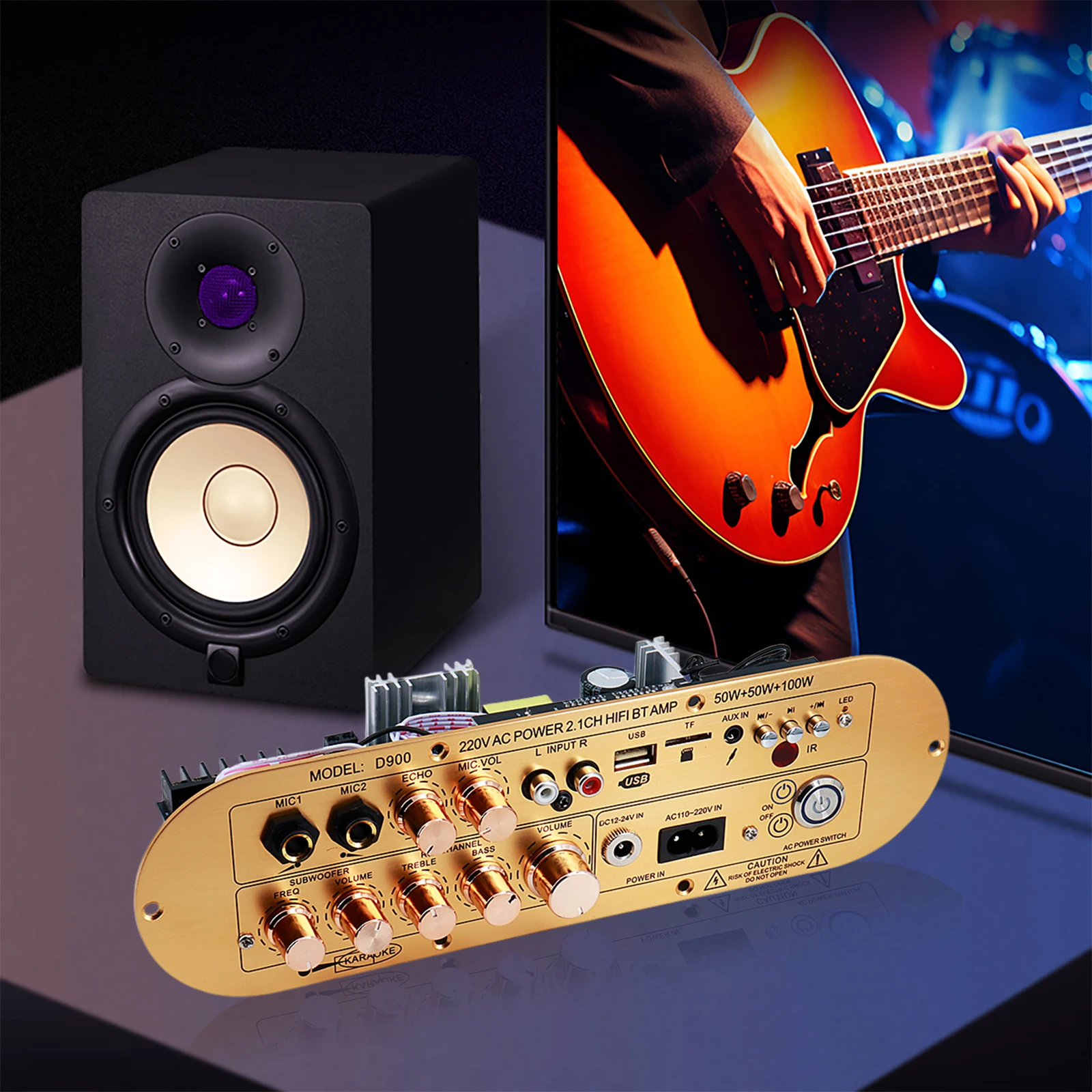 Audio Amplifier Board 2.1 Channel Subwoofer Amplifier Support AUX/USB/FM/TF Card/MIC Power Amplifier Board for Home Karaoke view 5