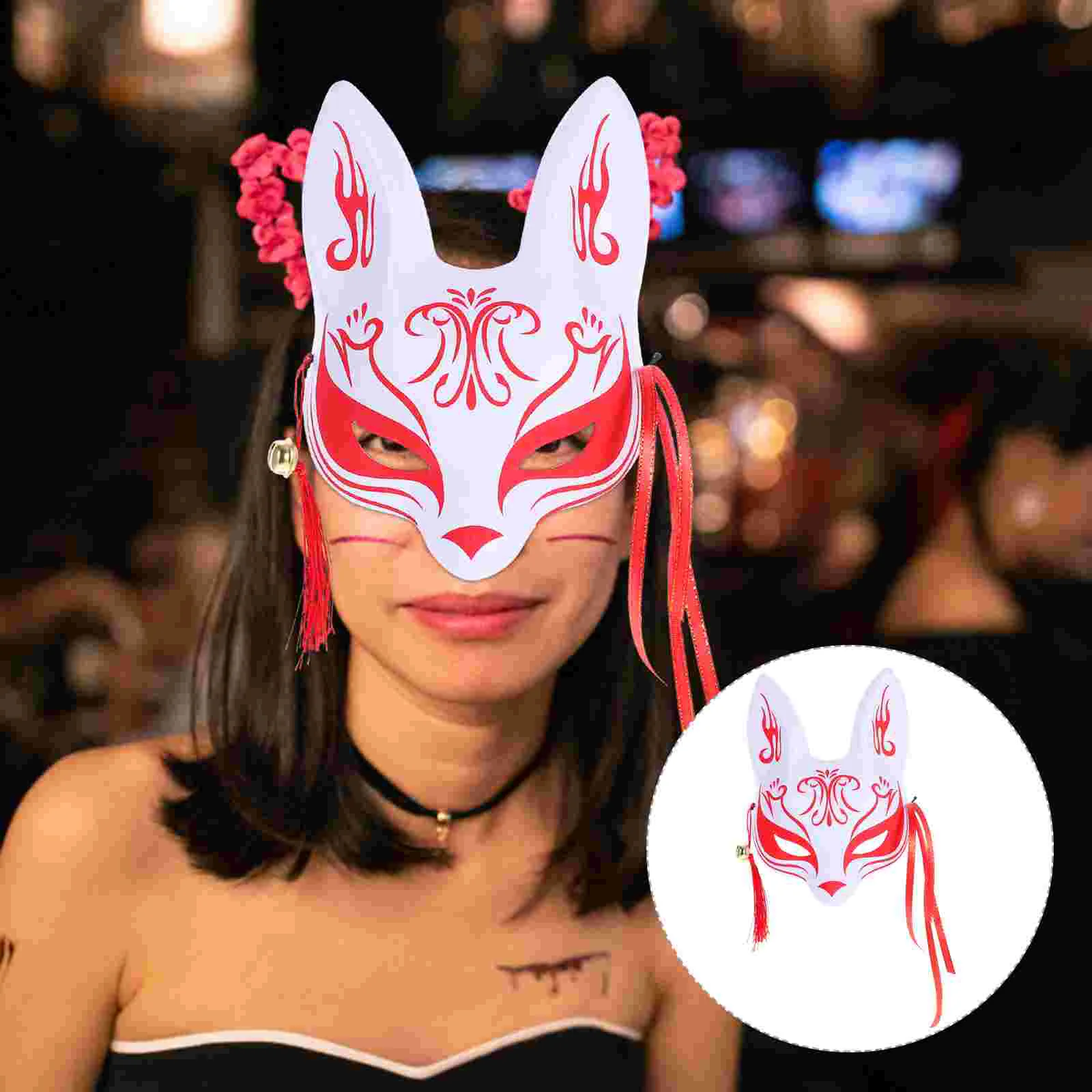 Máscara de raposa adereço para festa de máscaras cosplay meia face de plástico estilo japonês raposas