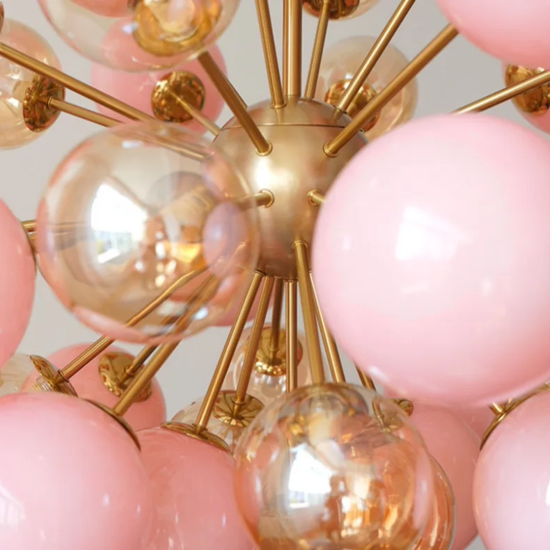 Pink Bubbles Blast Glass Chandeliers Glass Bubbles Ball Ceiling Chandelier Bedroom Dining Room Villa Foyer Ceiling Deco Lighting