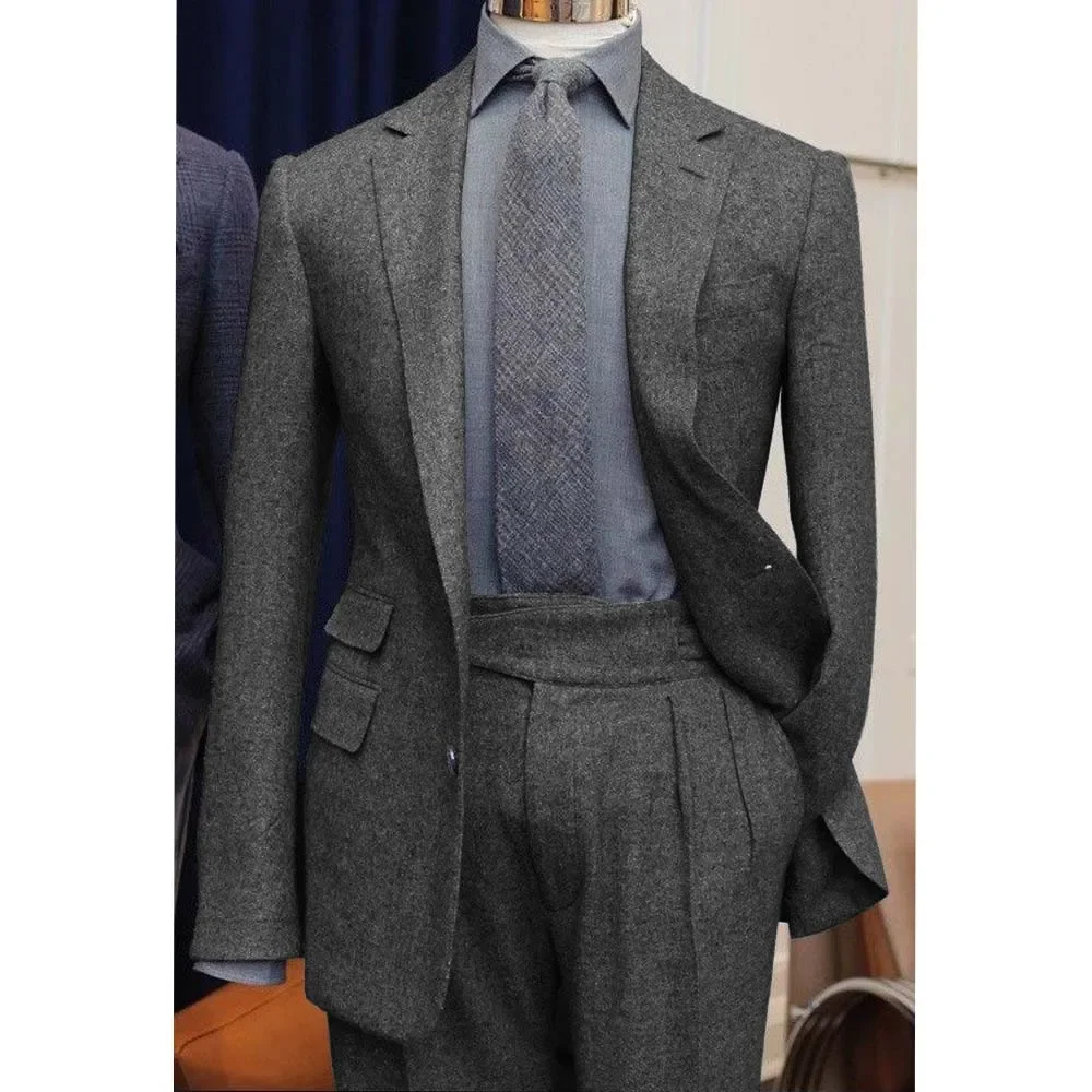 

Men's Suit Slim-Fitting Tweed Two-Piece Set Wool Warm Comfortable Set Single-Breasted Casual Fashionable Costumes Clothes