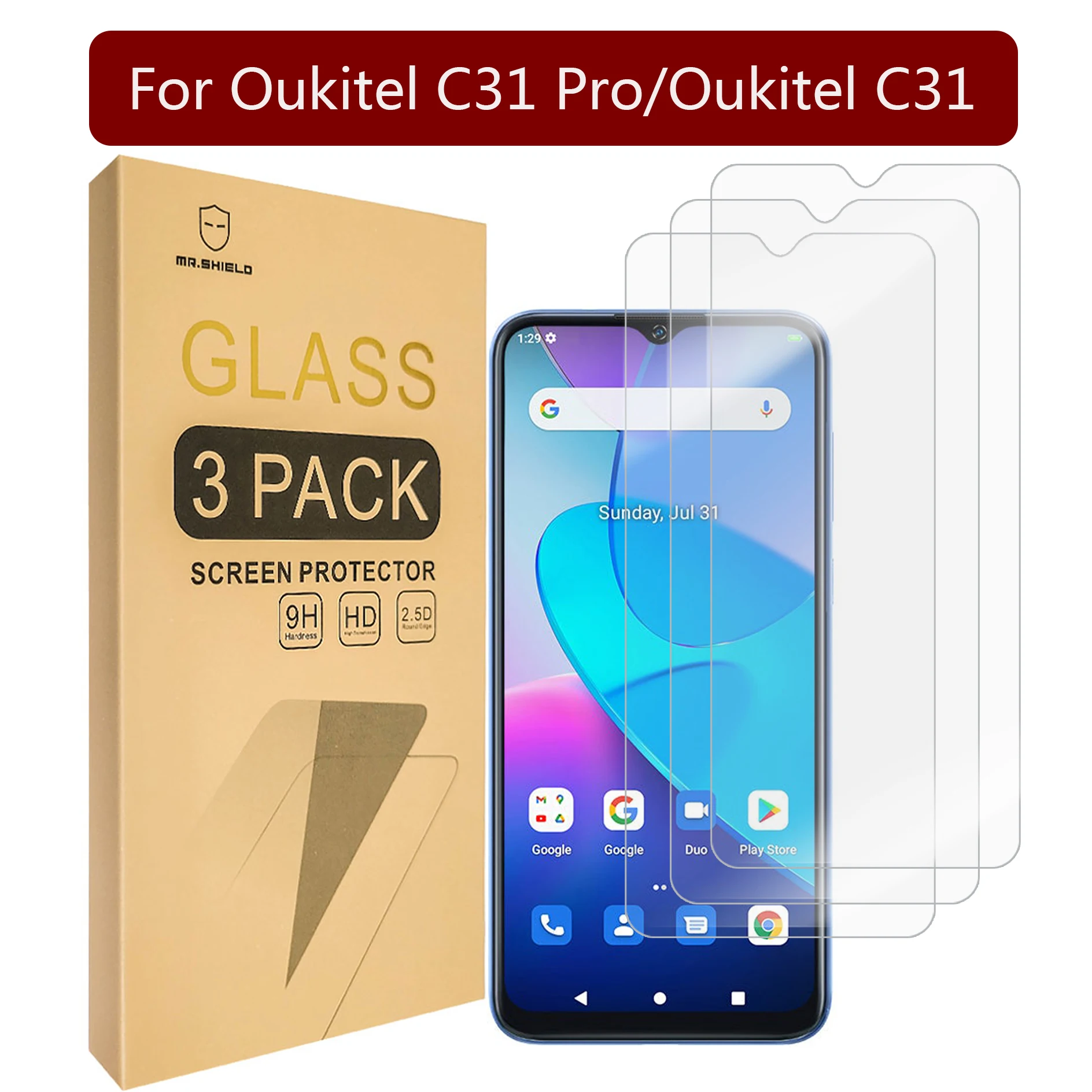 

Mr. Защитный экран совместим с Oukitel C31 Pro / Oukitel C31 [закаленное стекло] [3 шт. в упаковке] [твердость 9H]