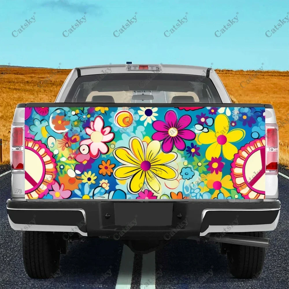 Hippie Vibes Retro Peace Signs Truck Tailgate Wrap Professional Grade Material Universal Fit for Full Size Trucks Weatherproof