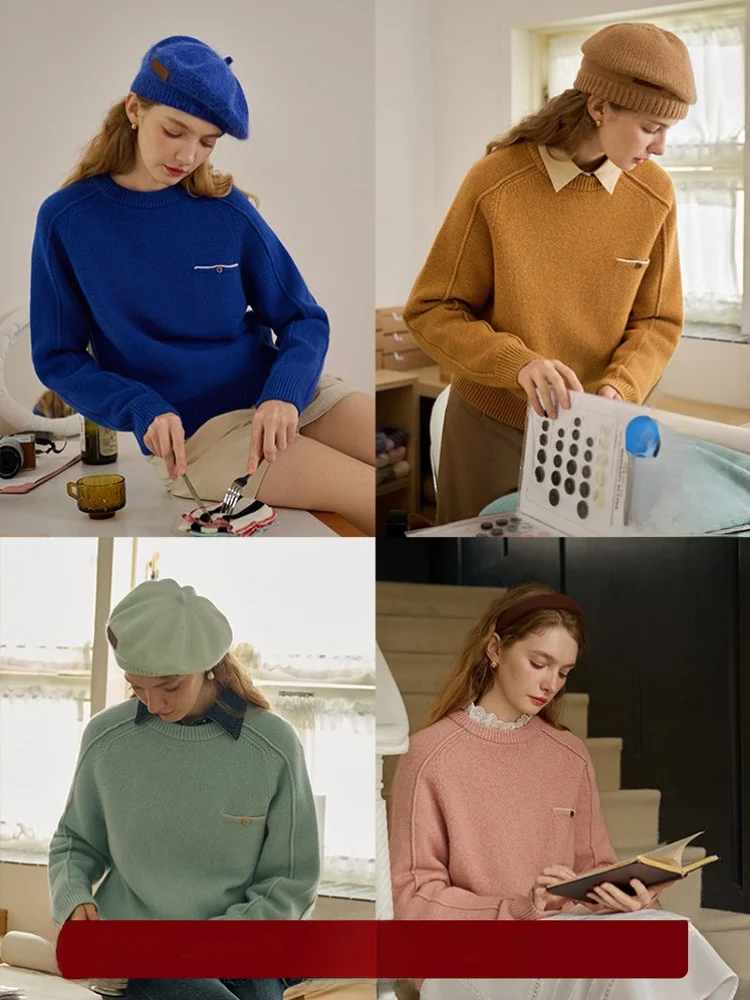 

SimpleRetro Dopane 00% Wool round Ne Overhead Sweater Multicolor Knitted irt Autumn New Sle Commute Wind Women's Fa...