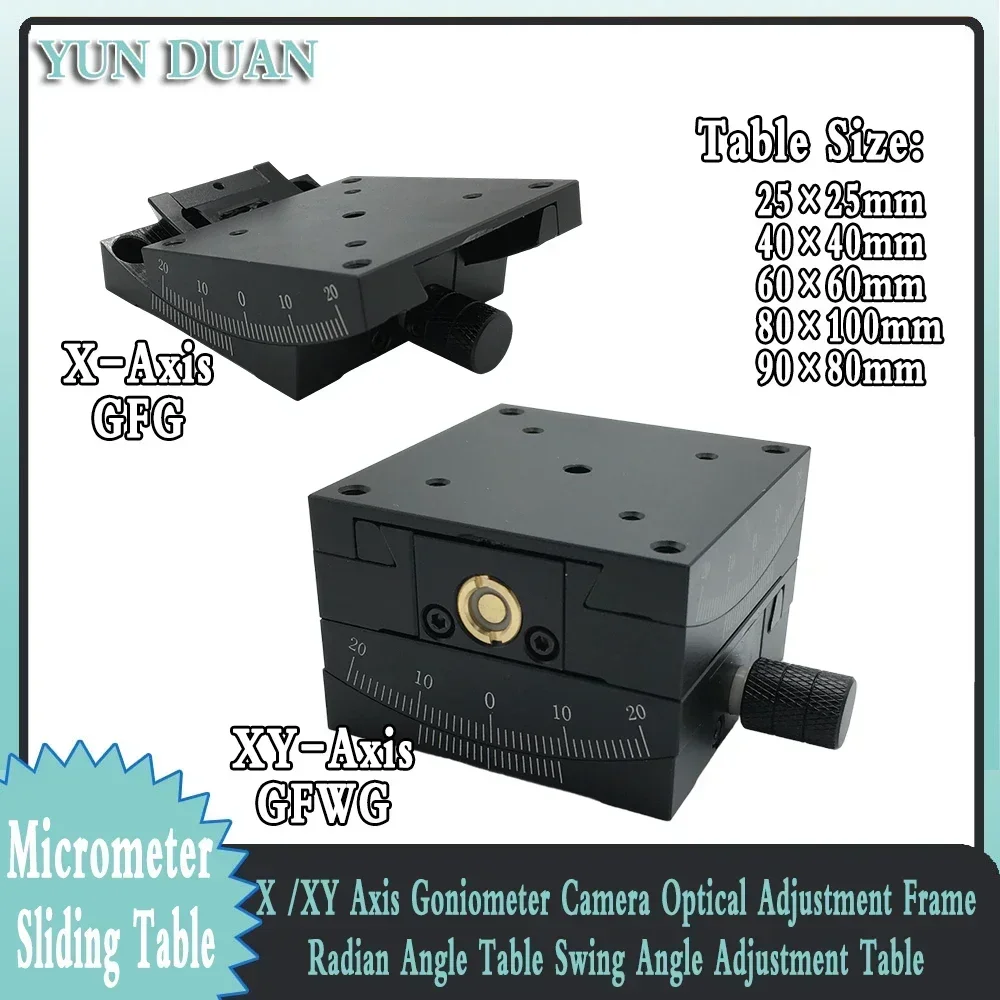 

Precision X/XY Axis Stages Manual Goniometer Camera Optical Adjustment Frame Radian Angle Table Swing Angle Adjustment Table