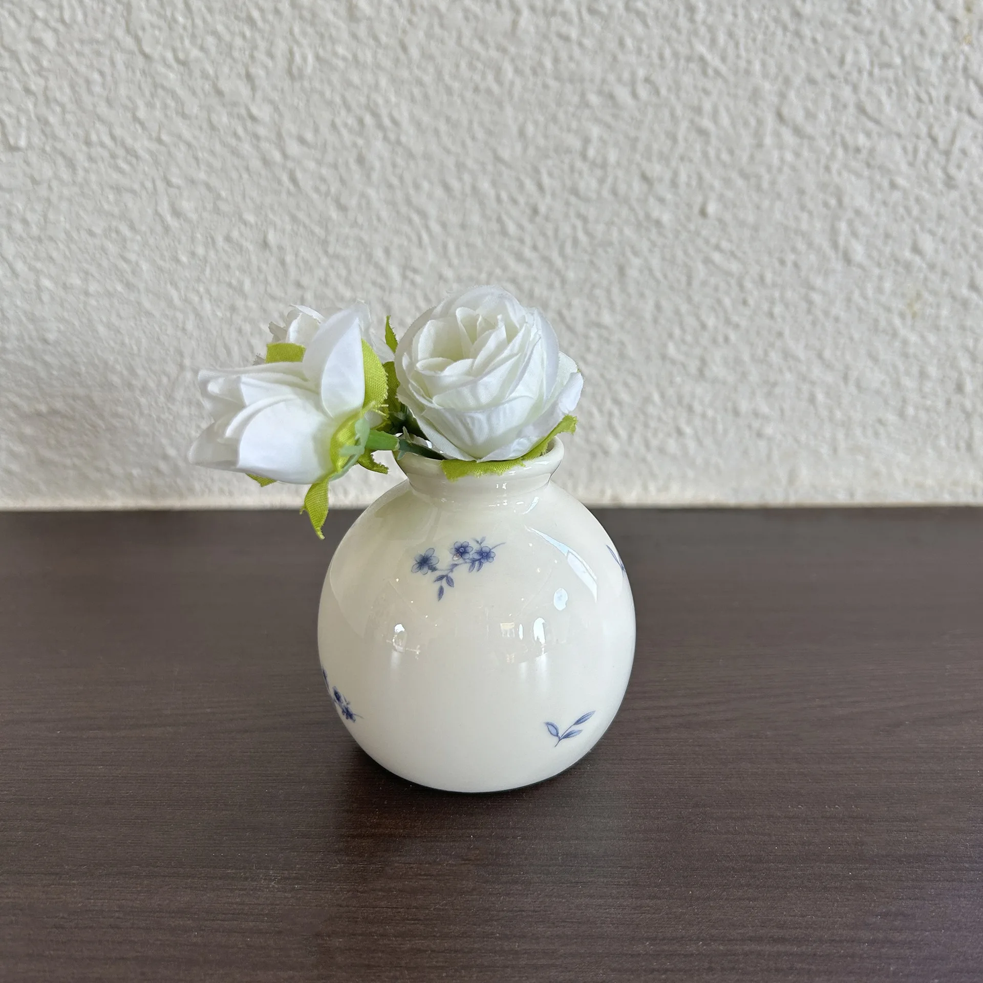 Korean Floral Mini Ceramic Vase, Small Flower Vase for Home Decor, Aesthetic Ornament for Desk & Living Room Display