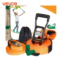 VEVOR Slackline 18,3 m Sangle d'Équilibre Charge 226,8 kg Jeu Complet avec Protecteur d’Arbres Entraîneur de Bras Configuration Facile Parcours d’Équilibre pour Enfants Adultes Débutants et Avancés