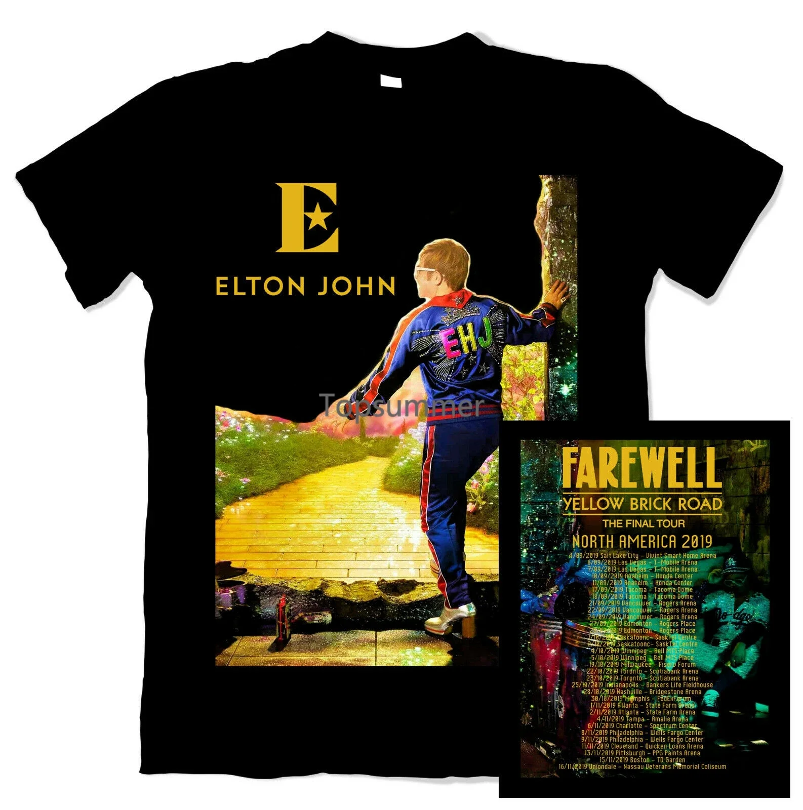 

Футболка Elton John Farewell Yellow Brick Road North America 2019 Tour, 2 стороны, футболки унисекс, 2019 г.