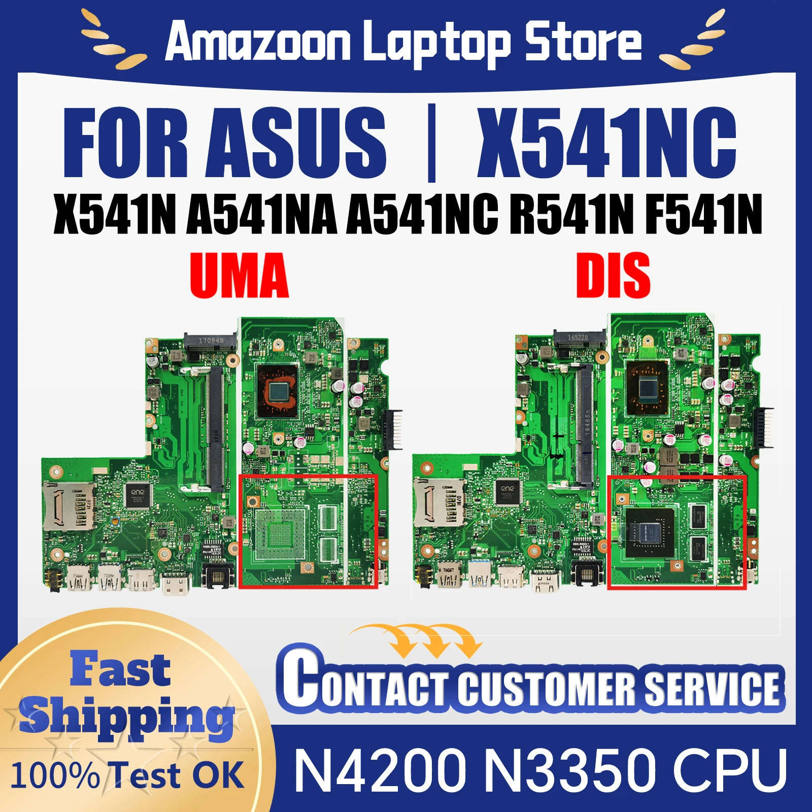 X541NC Notebook Mainboard For ASUS X541N A541NA A541NC R541N F541N Laptop Motherboard N4200 N3350 GT810M 100% Test OK