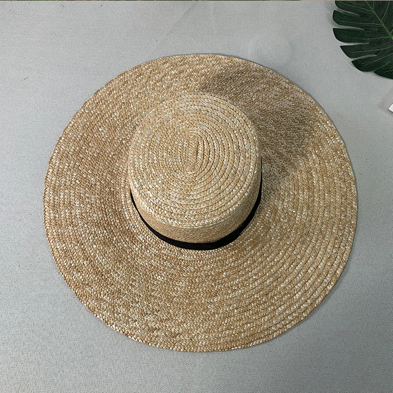 Fashion Oversized Hat Brim Foldable Giant Women Floppy Summer Sun Beach Flat Top Straw Hats Seaside Sun Shade 13cm