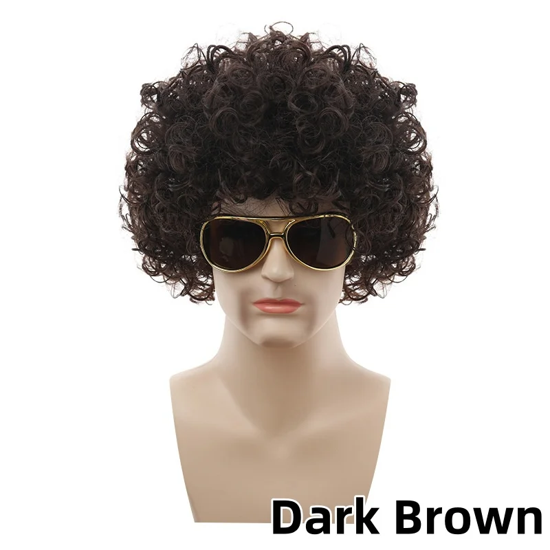 Synthetisch Krullend Haar Pruiken Disco Hippie Rock Punk Afro Pruiken Mannen Vrouwen Party Halloween Cosplay Haar Caps Headcover Zonder Bril